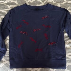 J. Crew Navy Sweatshirt with Red Script Embroidery